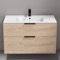 40 Inch Floating Bathroom Vanity, Modern, Brown Oak